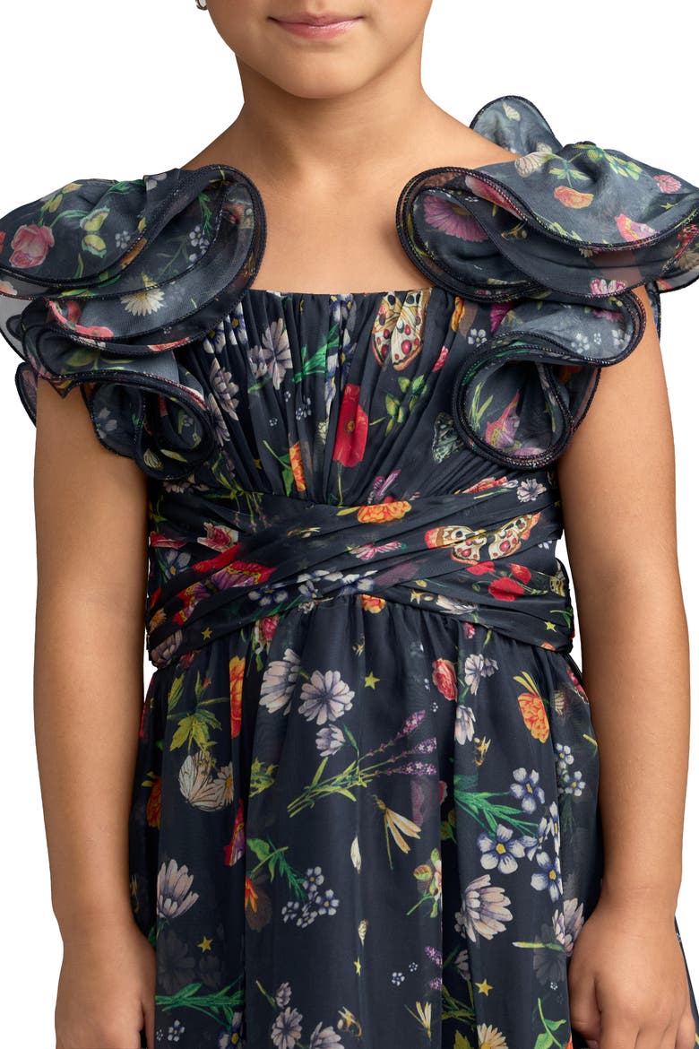 Girls Floral Chiffon Ruffle Sleeve Dress, Alternate, color, Midnight Multi