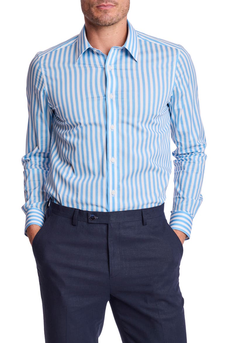 Parker Trim Fit Stretch Cotton Button-Up Shirt, Main, color, LIGHT BLUE WHITE STRIPES