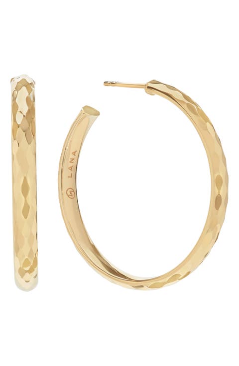 14K Gold Disco Hammered Hoop Earrings