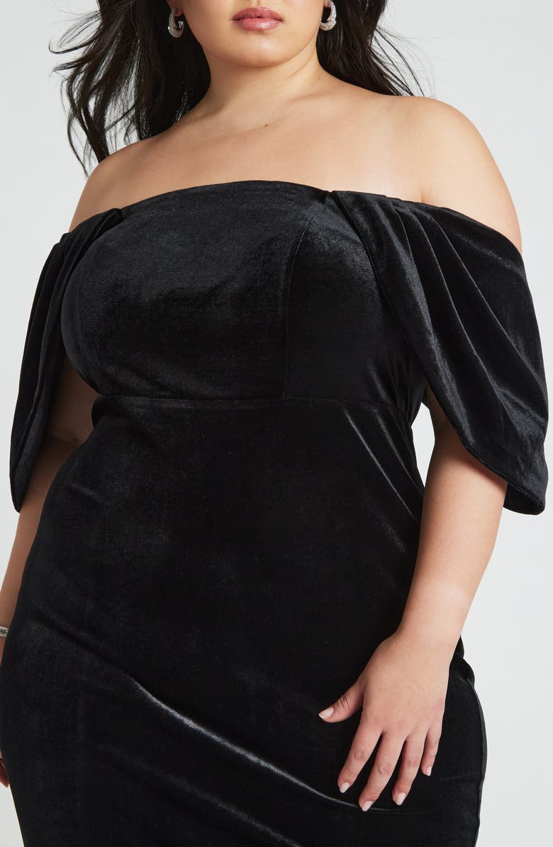 ELOQUII Velvet Off the Shoulder Dress, Alternate, color, 
