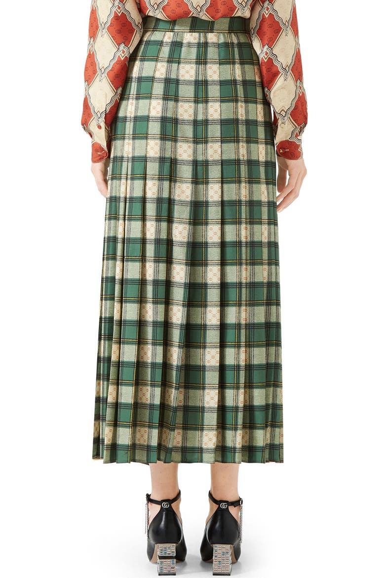 Tartan Check Wool Twill Maxi Skirt, Alternate, color, GREEN/ ROSE BEIGE PRINT