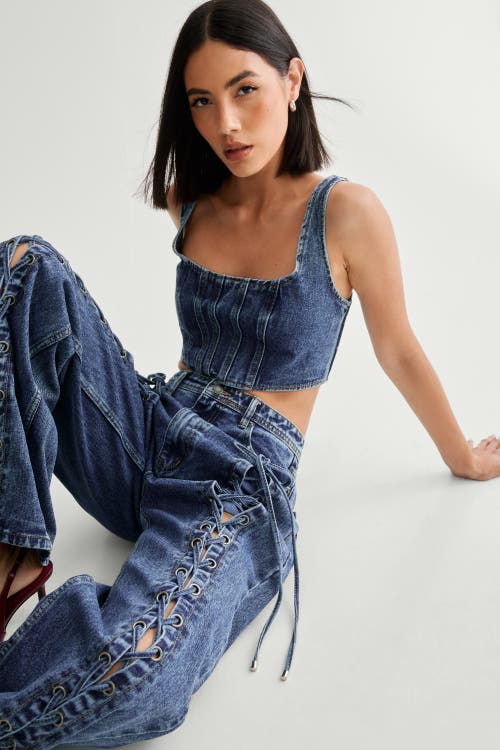 Nasty Gal Lace Front Detail Jean In Blue