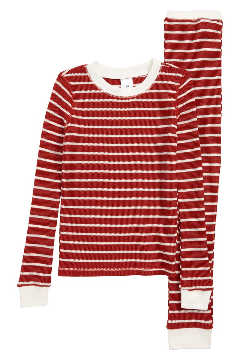 Thermal Fitted Two-Piece Pajamas (Nordstrom Exclusive), Main, color, RED AND WHITE STRIPE