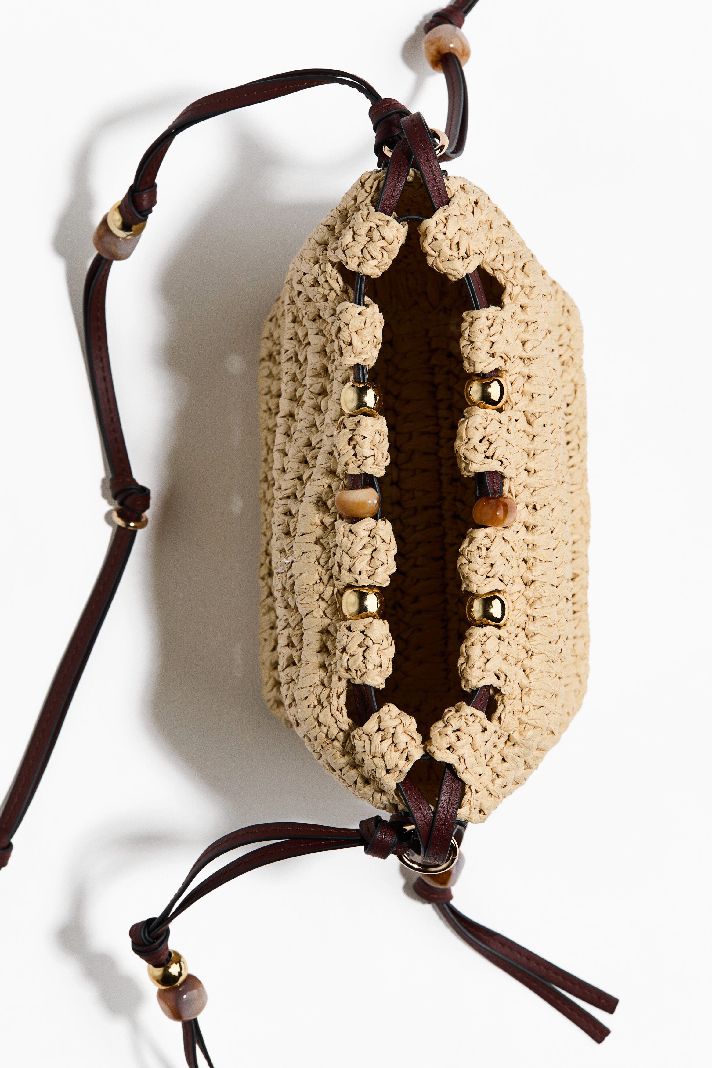 Bead-detail Straw Crossbody Bag, Alternate, color, Beige/dark brown