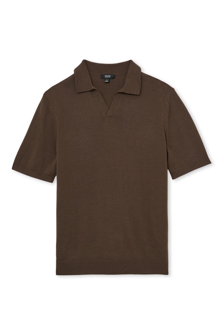 Duchie Johnny Collar Short Sleeve Wool Polo Sweater, Alternate, color, CHOCOLATE BROWN