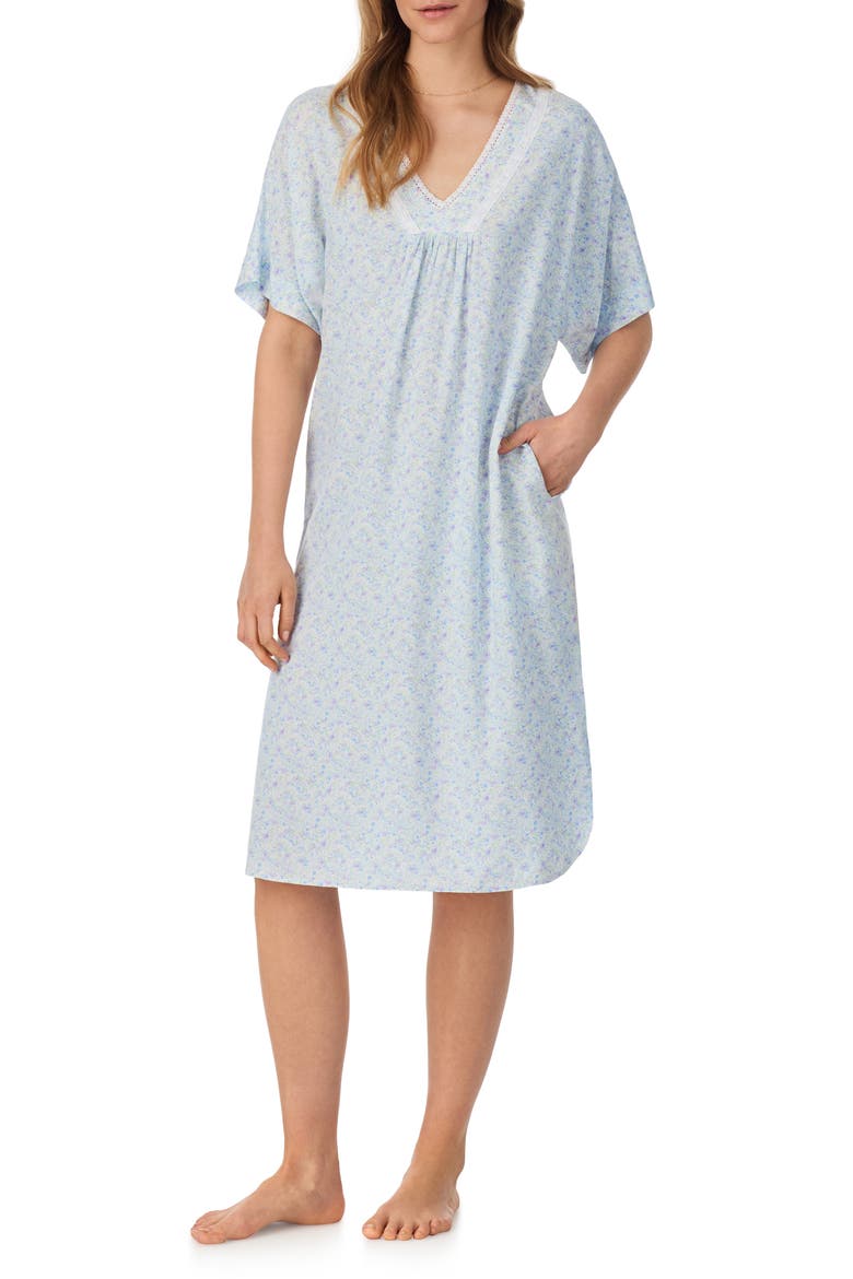 Lace Trim Pajama Caftan, Alternate, color, WHITE/ DITS