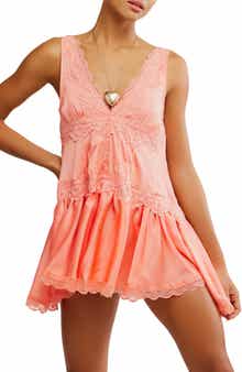Free People Lace Trim Satin Mini Slipdress