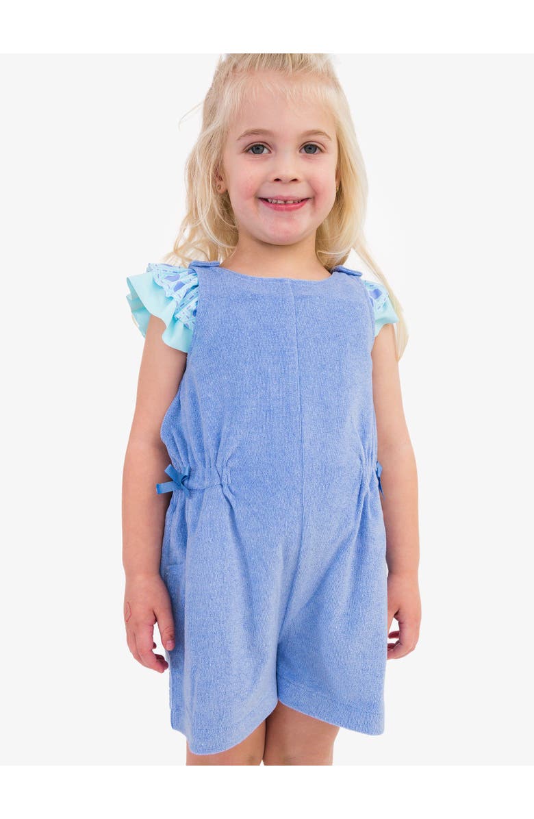 RuffleButts Girls Terry Cover-Up Romper, Alternate, color, Periwinkle Blue