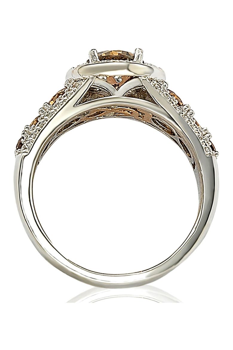 Sterling Silver Round-Cut Brown & White CZ Engagement Ring, Alternate, color, BROWN
