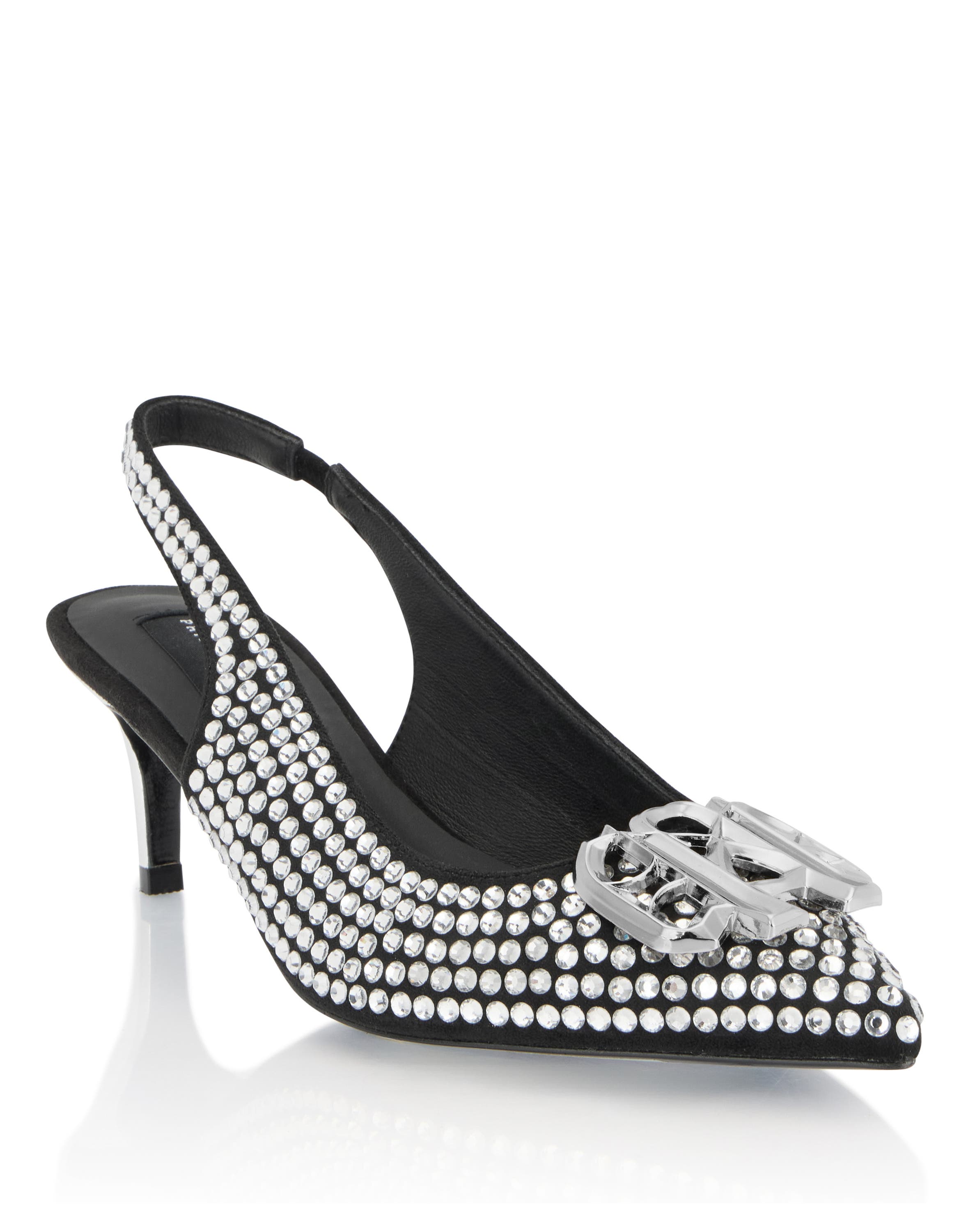 Suede Strass Slingback Shoes H55 Gothic Women, Main, color, Silver
