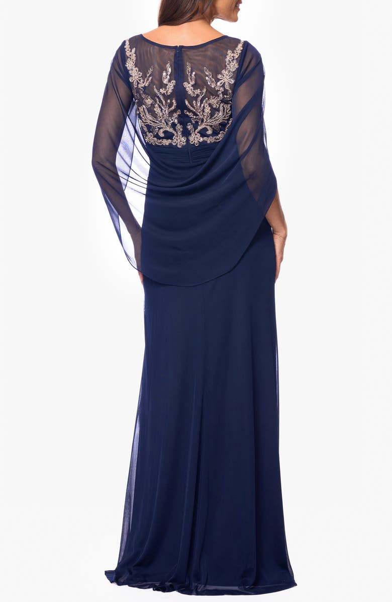 Betsy & Adam Rhinestone Appliqué Cape Back Gown, Alternate, color, 