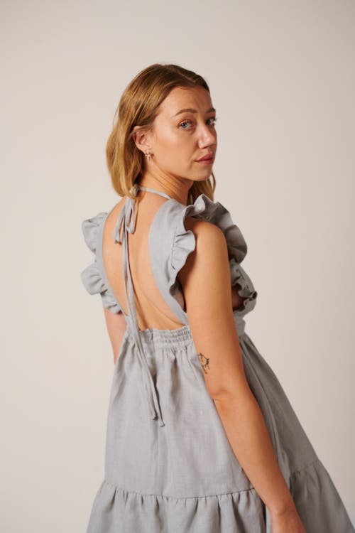 Leisure Lab Chloe Mini Linen Dress In Teal