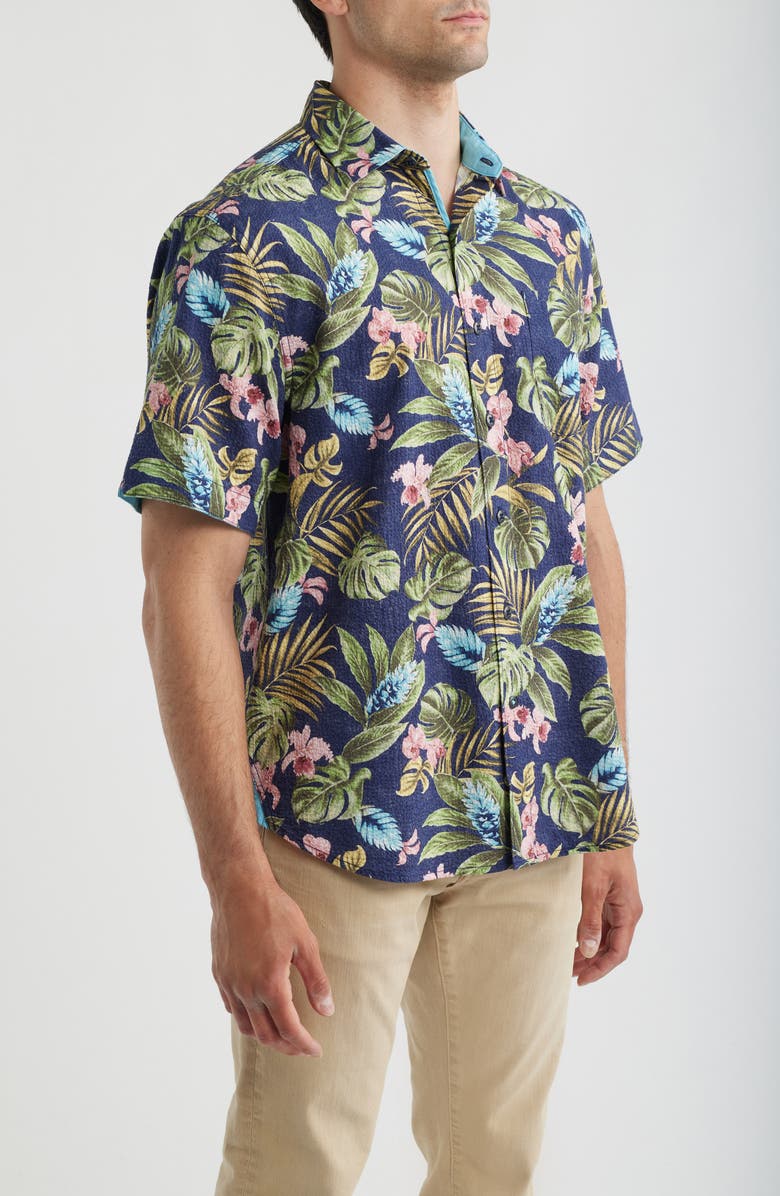 Tommy Bahama Nova Wave Selva Gardens Floral Short Sleeve Seersucker Button-Up Shirt, Alternate, color, Coastline