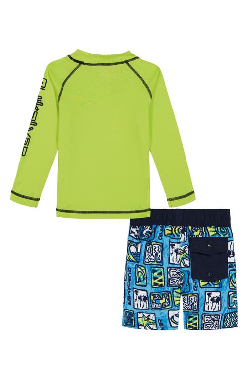 Quiksilver Little And Toddler Boys Long Sleeve Rashguard And Printed Boardshorts, 2 Piece Set In Green