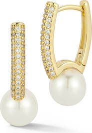 GLAZE JEWELRY Cubic Zirconia & Cultured Pearl Hoop Earrings