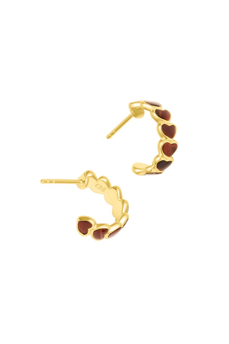Sterling Gemstone Heart Earring with Gold Vermeil, Alternate, color, Red Tiger's Eye