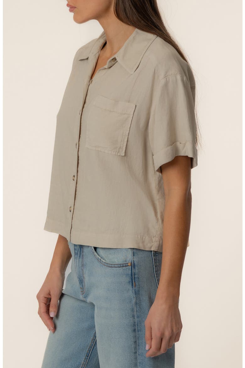 Aida Linen Blend Short Sleeve Button-Up Top, Alternate, color, SAND