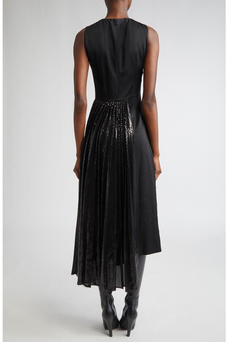 Pleated Sequin Overlay Satin Sheath Dress, Alternate, color, BLACK