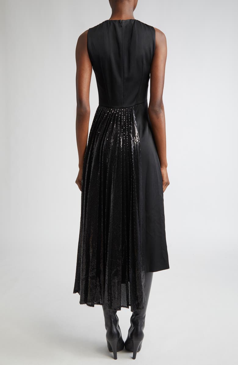 Michael Kors Collection Pleated Sequin Overlay Satin Sheath Dress, Alternate, color, Black