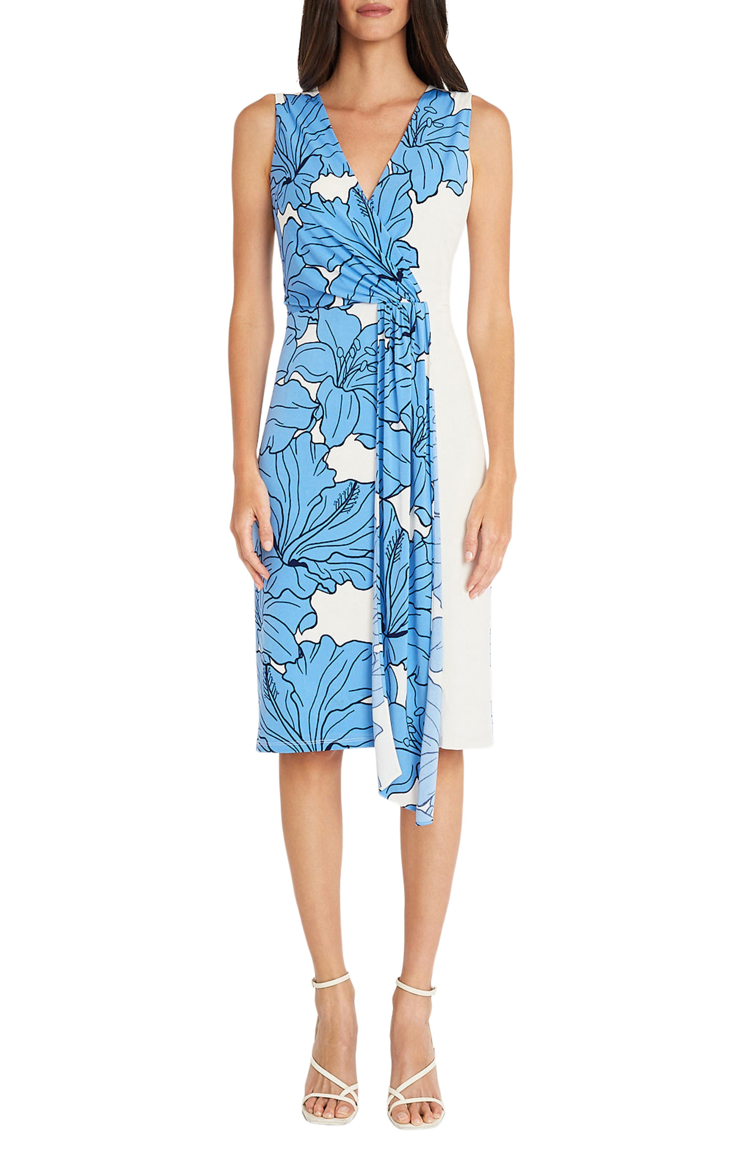 Floral Surplice Neck Faux Wrap Dress