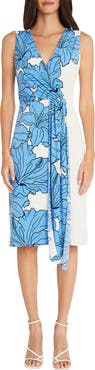 Maggy London Floral Surplice Neck Faux Wrap Dress