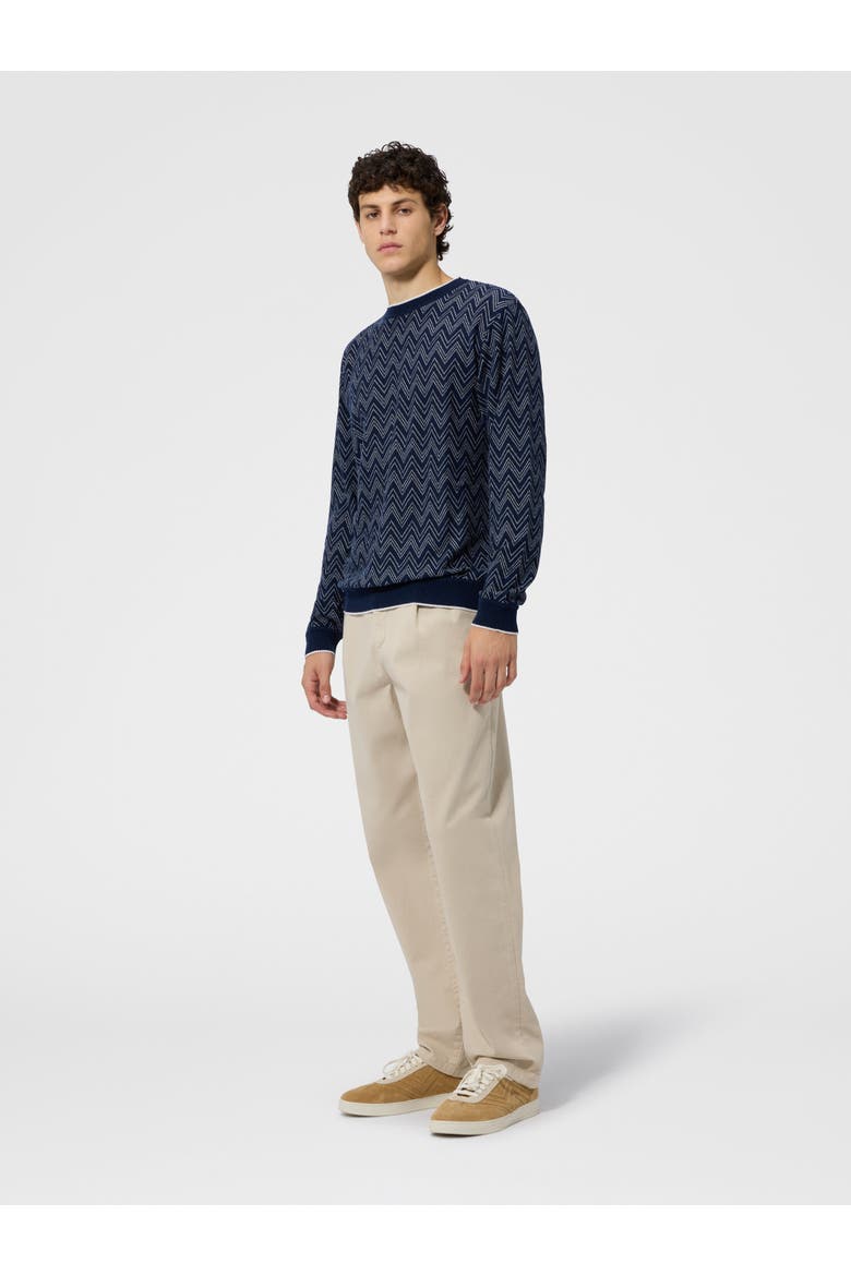 Crew-neck Cashmere Pullover With Zigzag Pattern, Alternate, color, Navy Blue