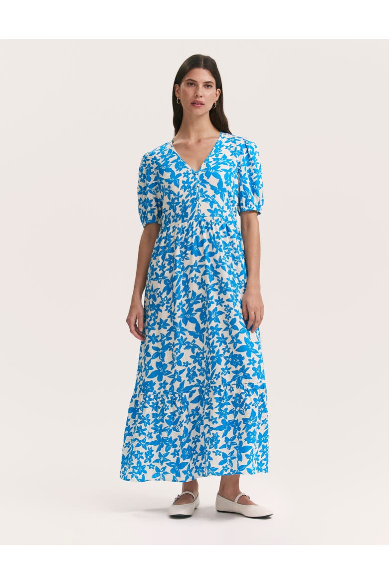 Sabine Floral Tiered Midi Dress, Main, color, Blue Flowers