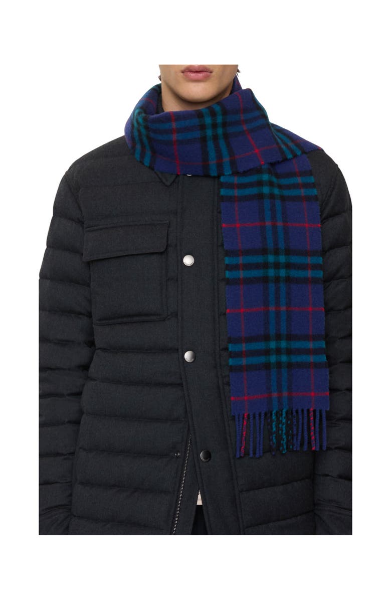 Burberry Narrow Check Cashmere Scarf, Alternate, color, Bugle Blue