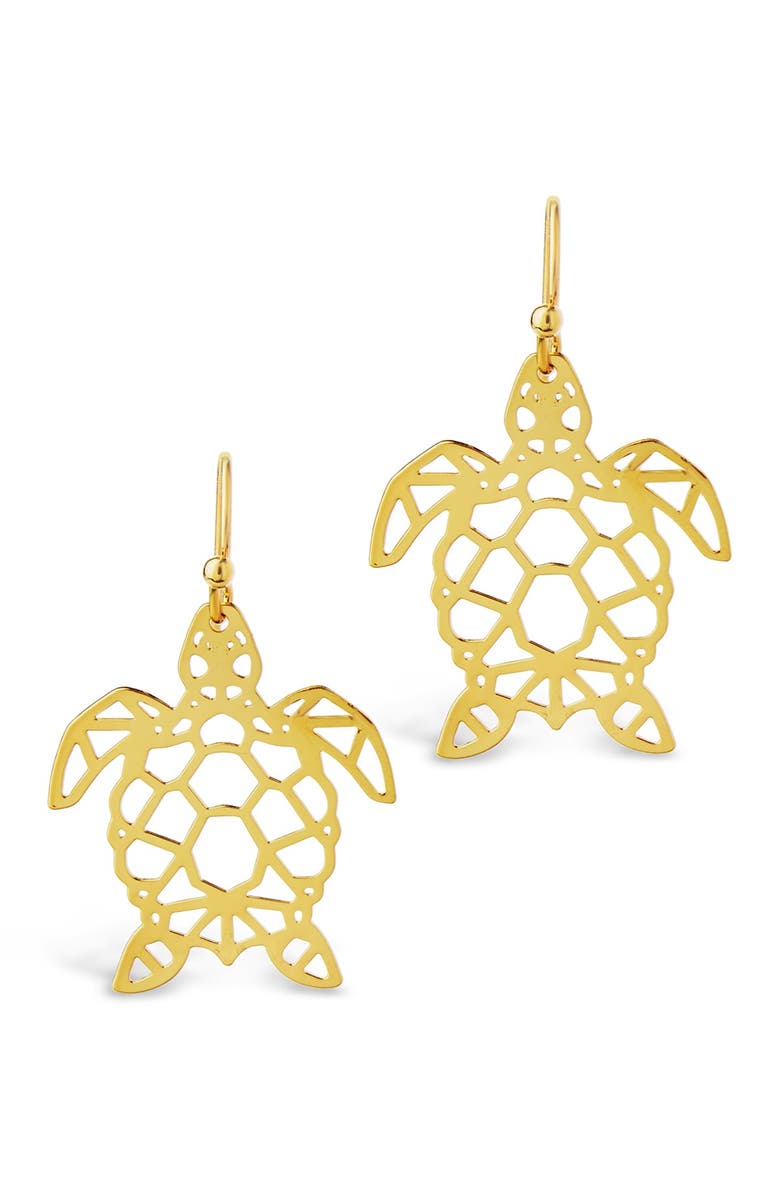 Sterling Forever 14K Gold Vermeil Plated Sterling Silver Cutout Turtle Dangle Earrings, Main, color, 