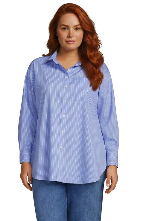 Plus Size Oversized No Iron Tunic with Statement Collar Shirt