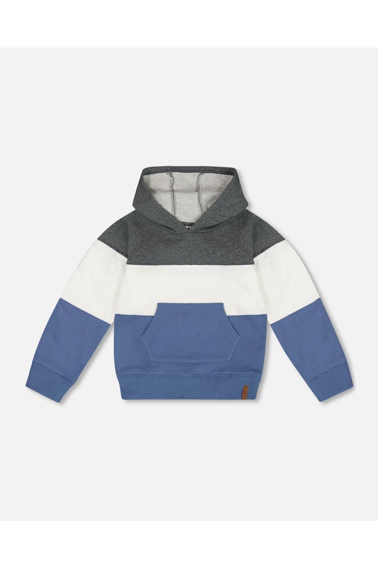 Little Boy's Colorblock Hooded Fleece Sweatshirt Gray, White And Blue, Main, color, Moonlight Blue