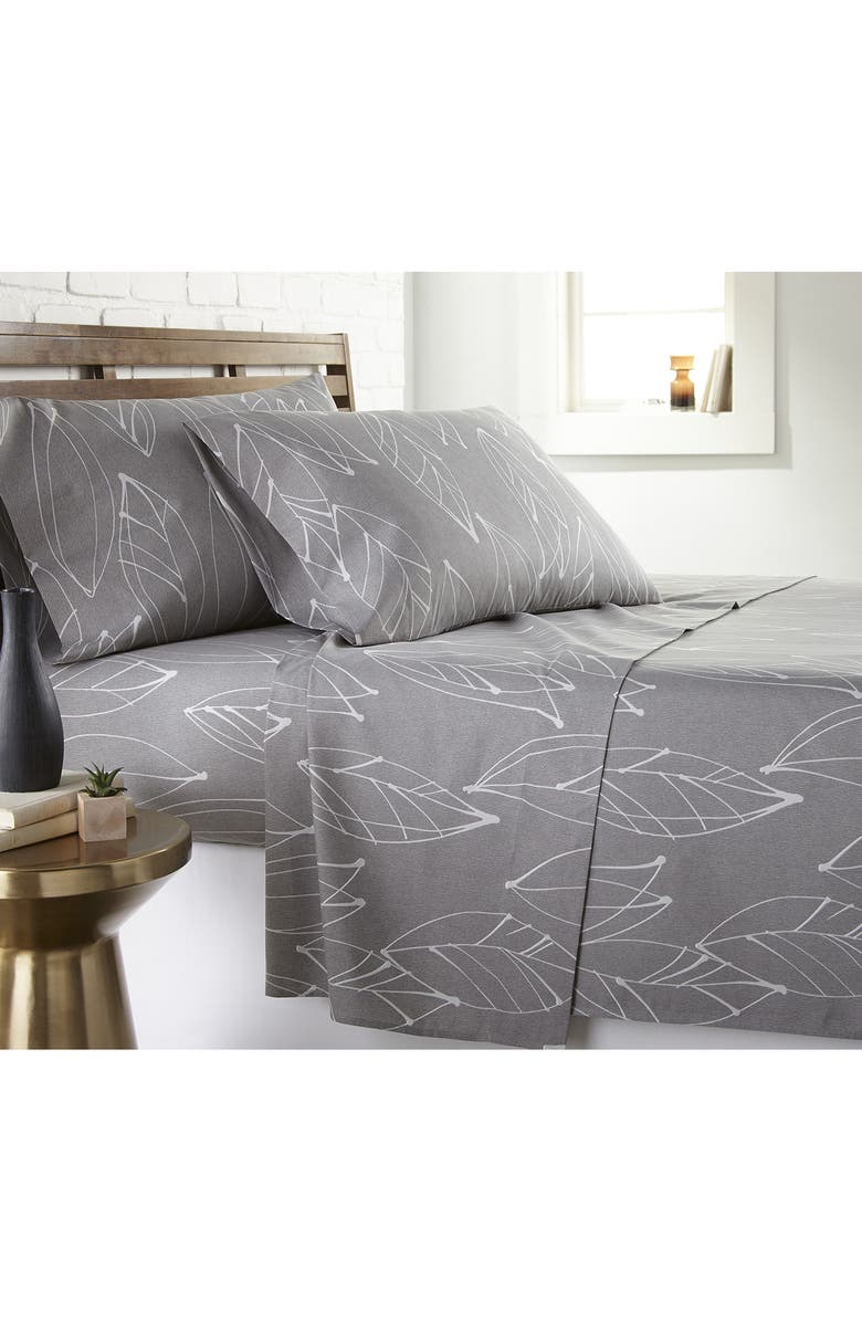 SOUTHSHORE FINE LINENS Premium Collection Ultra Soft Botanical Forest Sheet Set, Alternate, color, Modern Foliage Grey