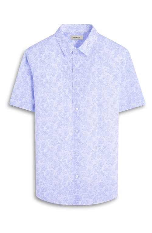 Bugatchi Orson Floral Print Short Sleeve Cotton Seersucker Button-up Shirt In Sky