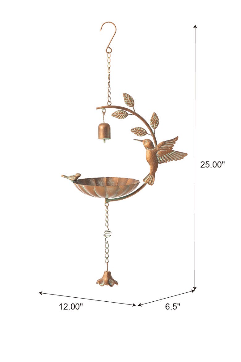 25"H Metal Faux Copper Patina Finish Hummingbird Hanging Birdfeeder, Alternate, color, Gold