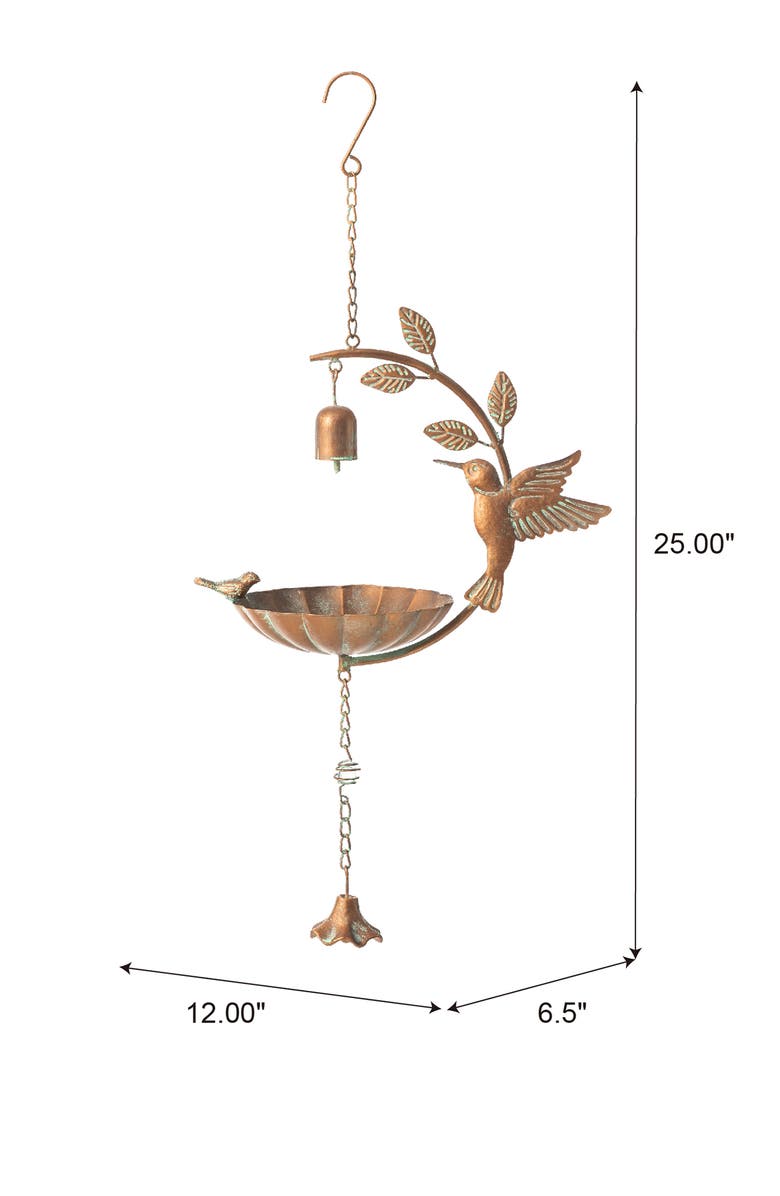Glitzhome 25"H Metal Faux Copper Patina Finish Hummingbird Hanging Birdfeeder, Alternate, color, Gold