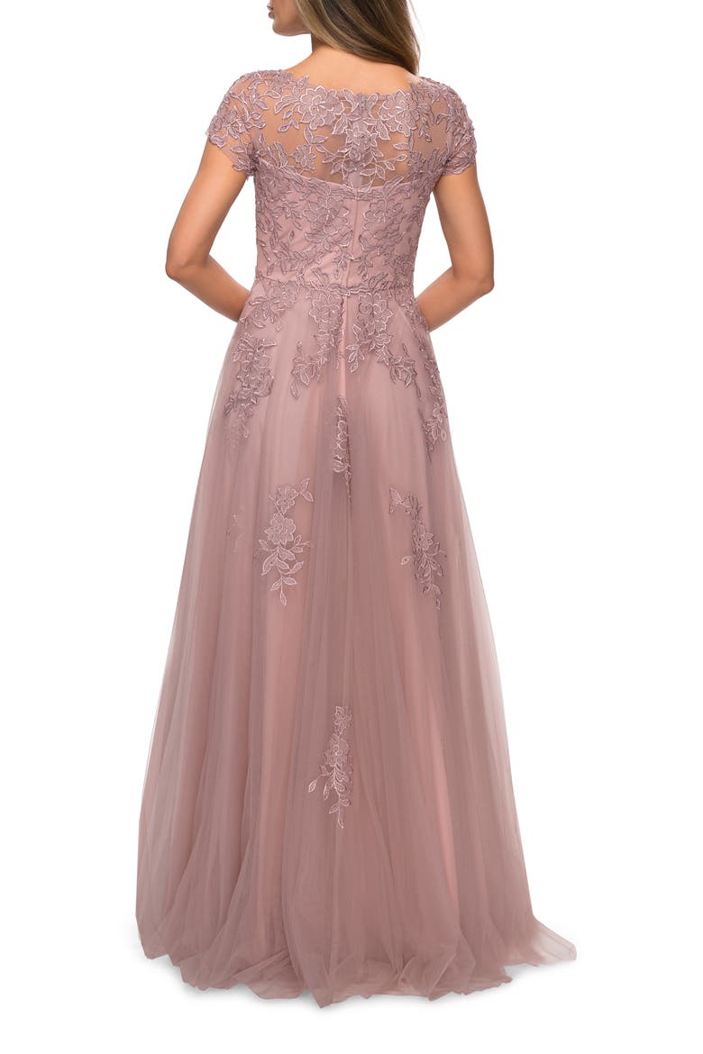 Beaded Lace Rhinestone A-line Evening Gown, Alternate, color, Mauve