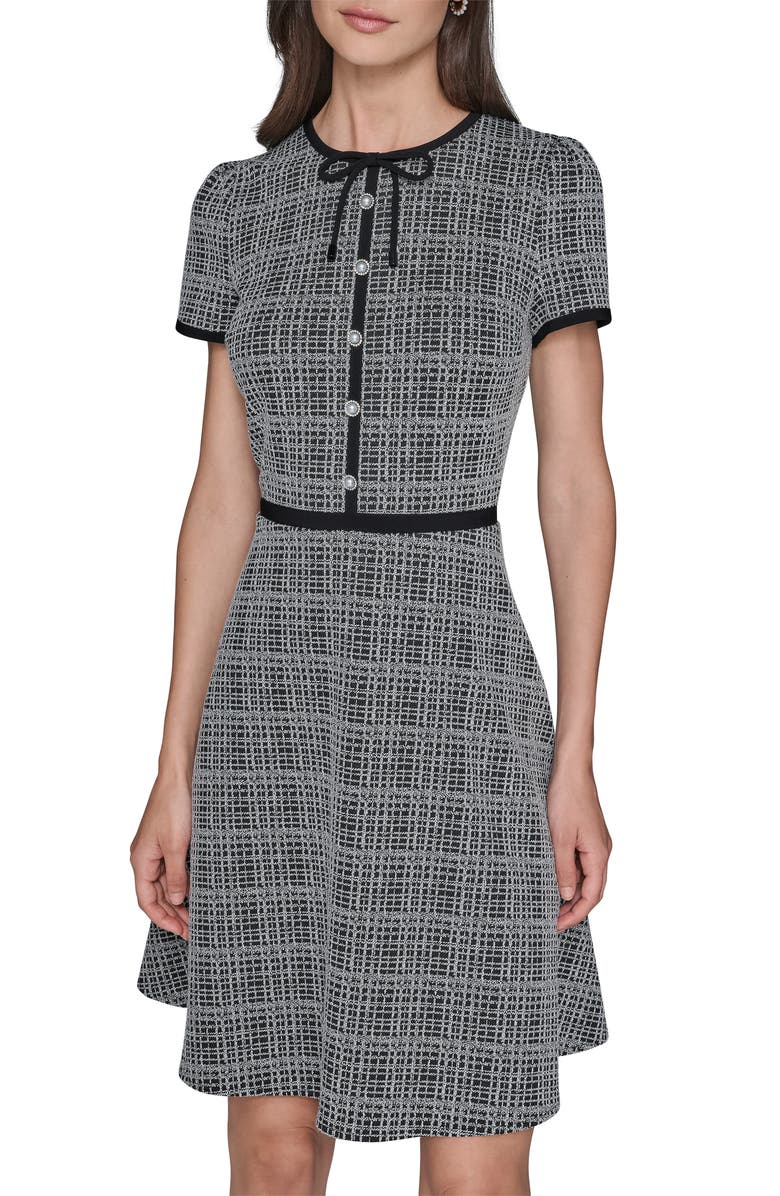 KARL LAGERFELD PARIS Knit Jacquard Dress, Alternate, color, Black Soft White