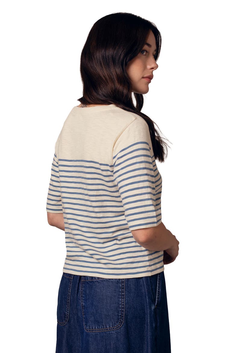 Stripe 1/2 Sleeve T-shirt, Alternate, color, Blue Ecru Stripe