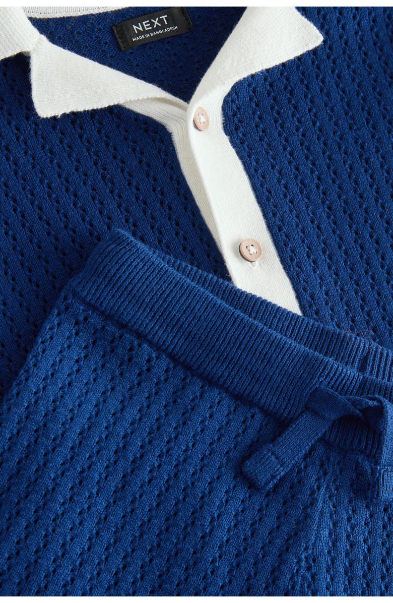 NEXT Kids' Open Knit Camp Shirt & Shorts Set, Alternate, color, Blue Multi