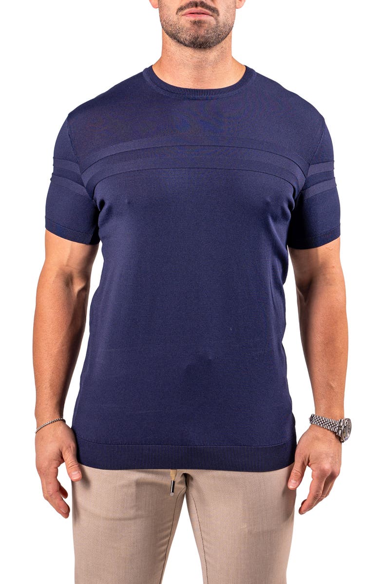 Maceoo Stripe Short Sleeve Sweater, Main, color, Blue