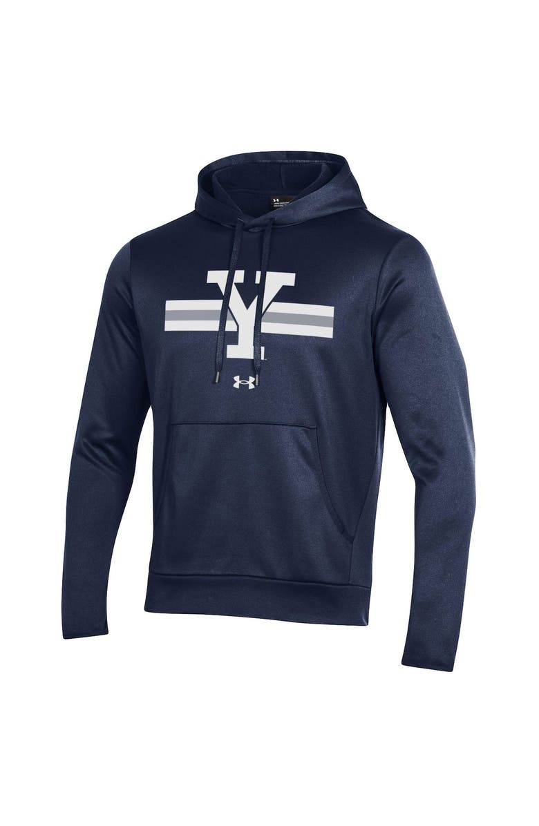 Under Armour Men's Under Armour Navy Yale Bulldogs Logo Stripe Fleece Pullover Hoodie, Alternate, color, 