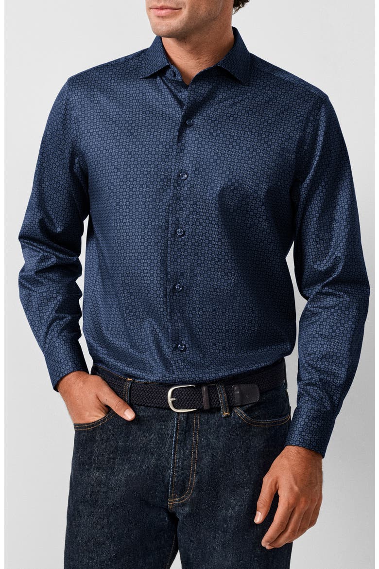 Regular Fit Geometric Pima Cotton Shirt, Main, color, NAVY