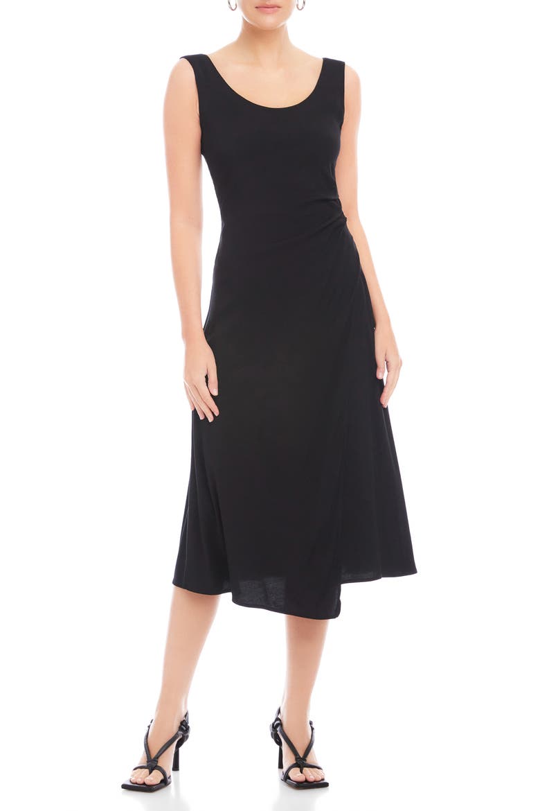 Shari Side Shirred Midi Dress, Main, color, BLACK