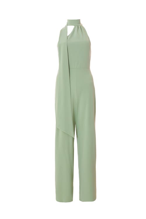 Quiz Scuba Crepe Halter Neck Jumpsuit With Scarf Tie Detail In Sage