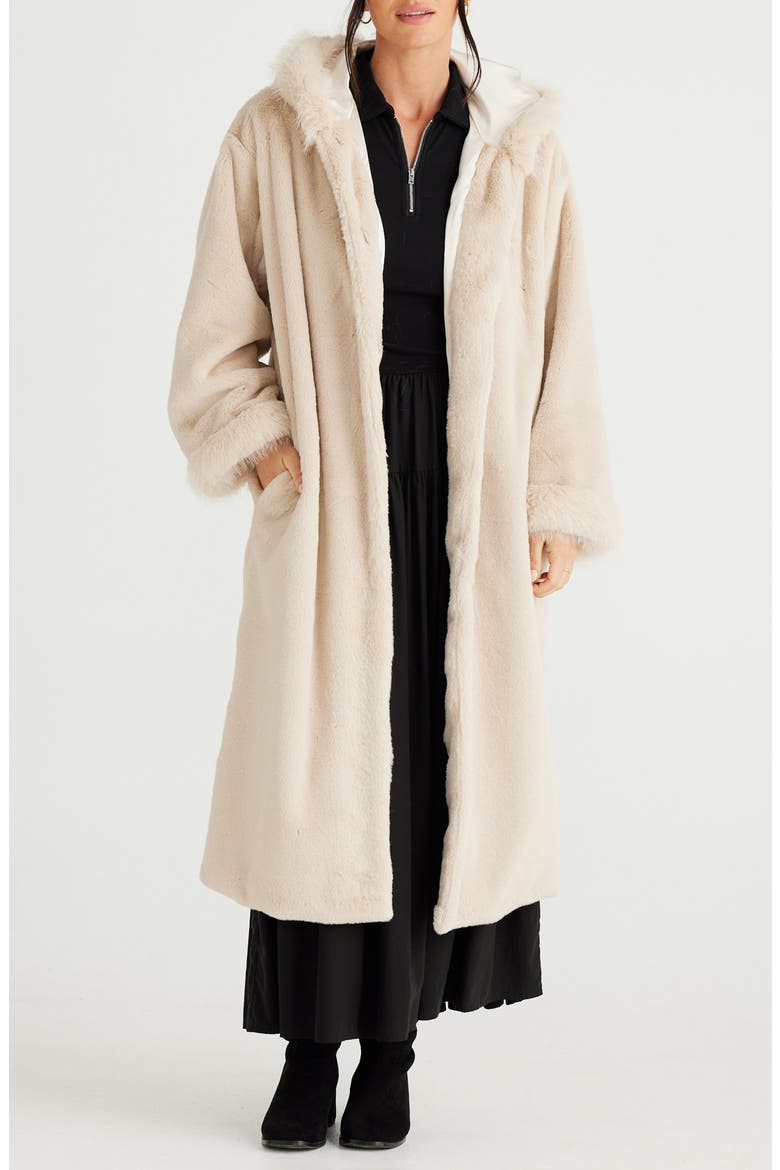 Hooded Faux Fur Coat, Main, color, VANILLA