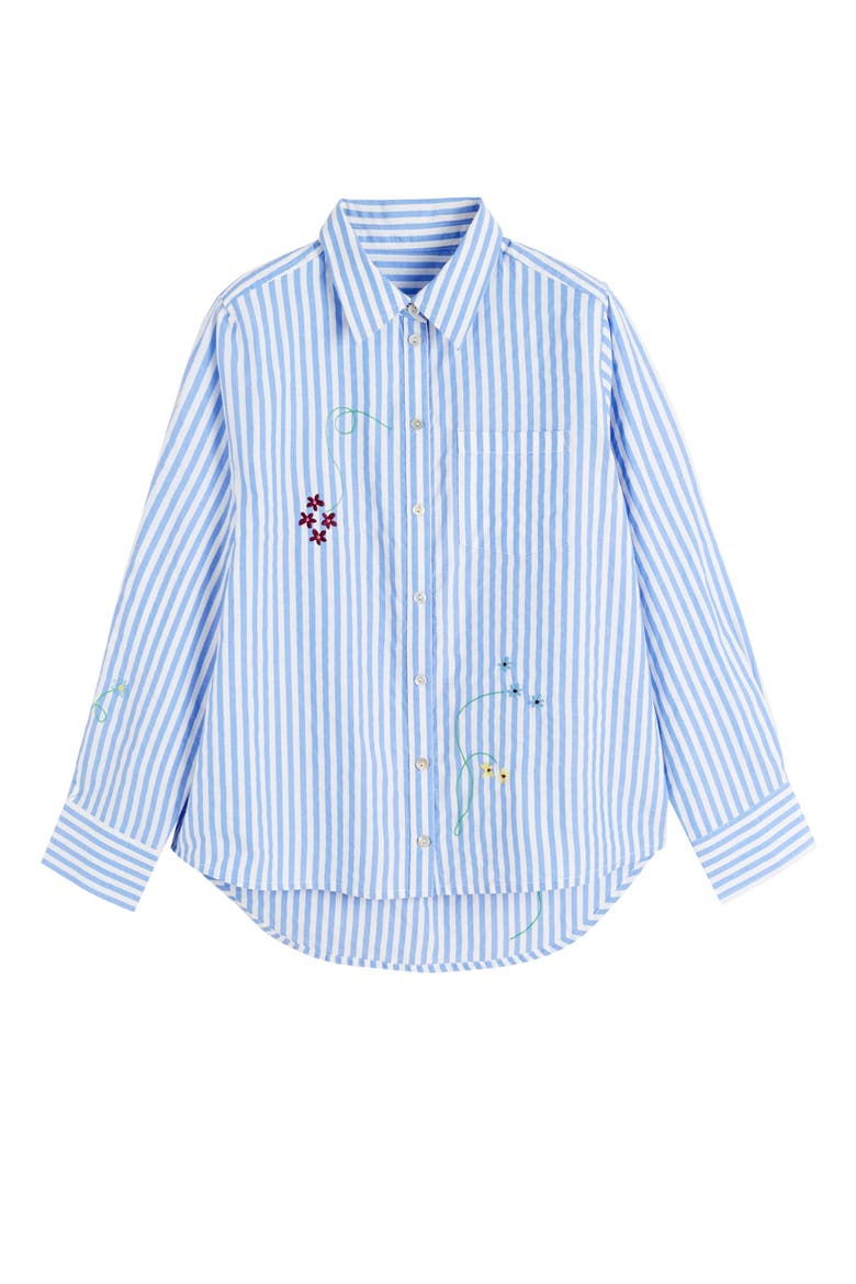 Cotton Oxford Stripe Floral Shirt, Alternate, color, Blue