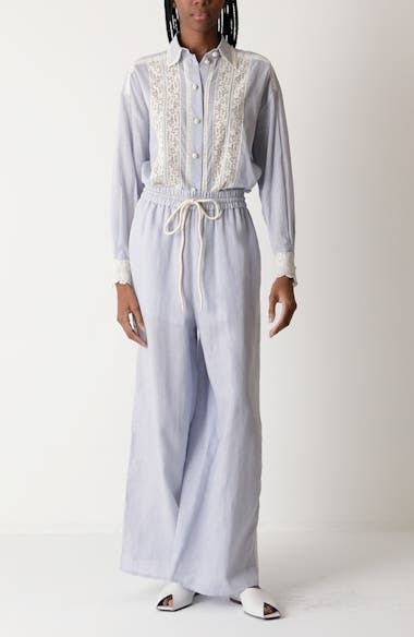 Zimmermann Everley Lace Detail Linen Wide Leg Pants | Nordstrom