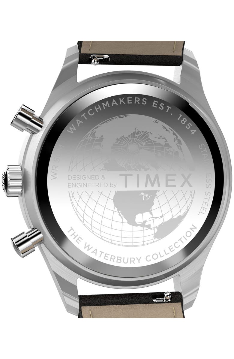 Timex<sup>®</sup> Waterbury Metropolitan Chronograph Leather Strap Watch, 41mm, Alternate, color, Brown