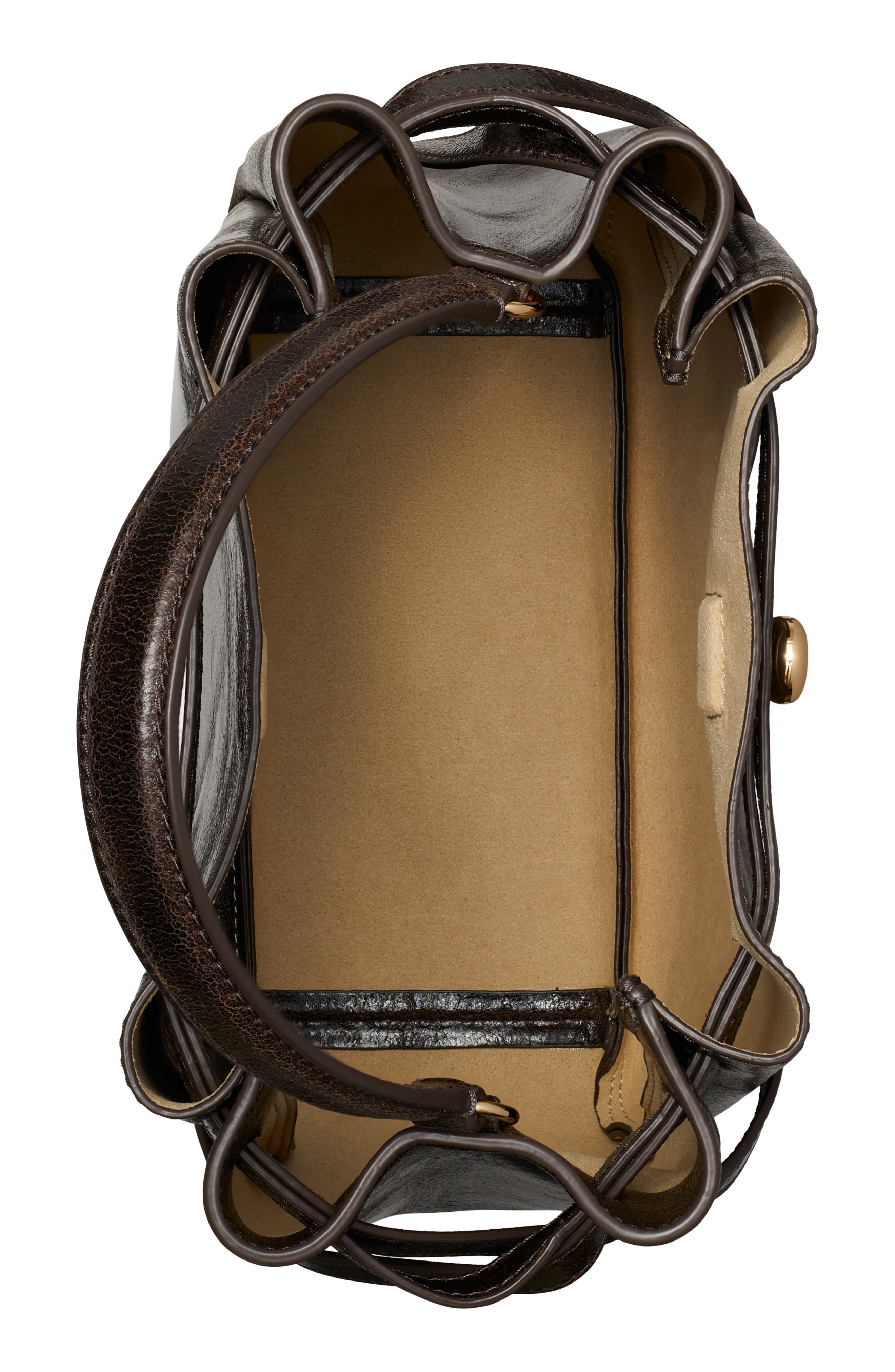 Romy Distressed Leather Bucket Bag, Alternate, color, DARK BROWN