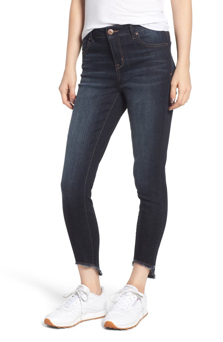 1822 Denim Frayed Curve Hem Skinny Jeans, Main, color, 
